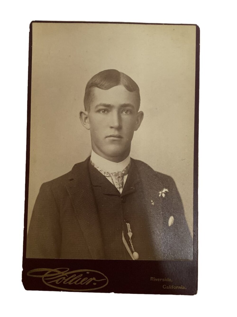Antique Cabinet Card Young Man 1800s High Collar Pocket Watch Lapel Masonic